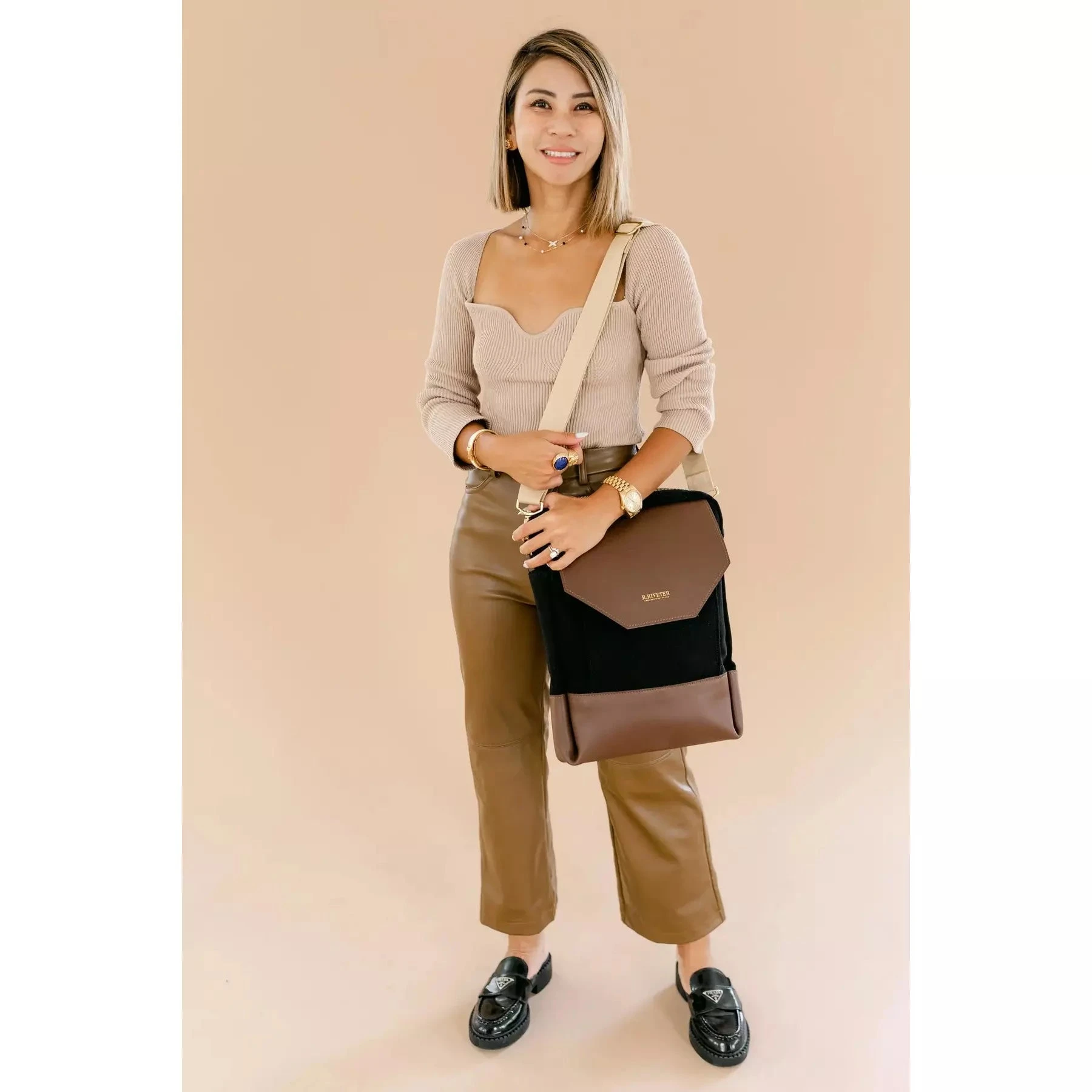 R.Riveter Corbin Black Canvas Brown Leather - Image 7