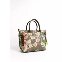 R.Riveter Dot Satchel Canvas/Leather - Fatigue Floral Brown -Aetrex Online dot satchel canvasleather fatigue floral brown handbags wallets rriveter 197099