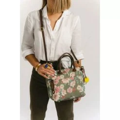 R.Riveter Dot Satchel Canvas/Leather - Fatigue Floral Brown -Aetrex Online dot satchel canvasleather fatigue floral brown handbags wallets rriveter 847828