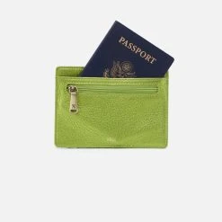 Hobo Euro Slide Card Case - Green Metallic Leather