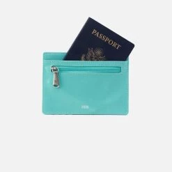 Hobo Euro Slide Card Case - Light Aqua Leather