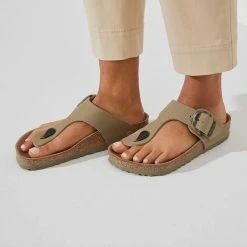 Birkenstock Regular Gizeh Vegan Big Buckle - Faded Khaki -Aetrex Online gizeh vegan big buckle faded khaki womens sandals birkenstock 192001