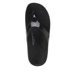 PEPPER GATE FOOTWEAR, INC Ode - Black Gloss -Aetrex Online ode black gloss womens sandals pepper gate footwear inc 674780