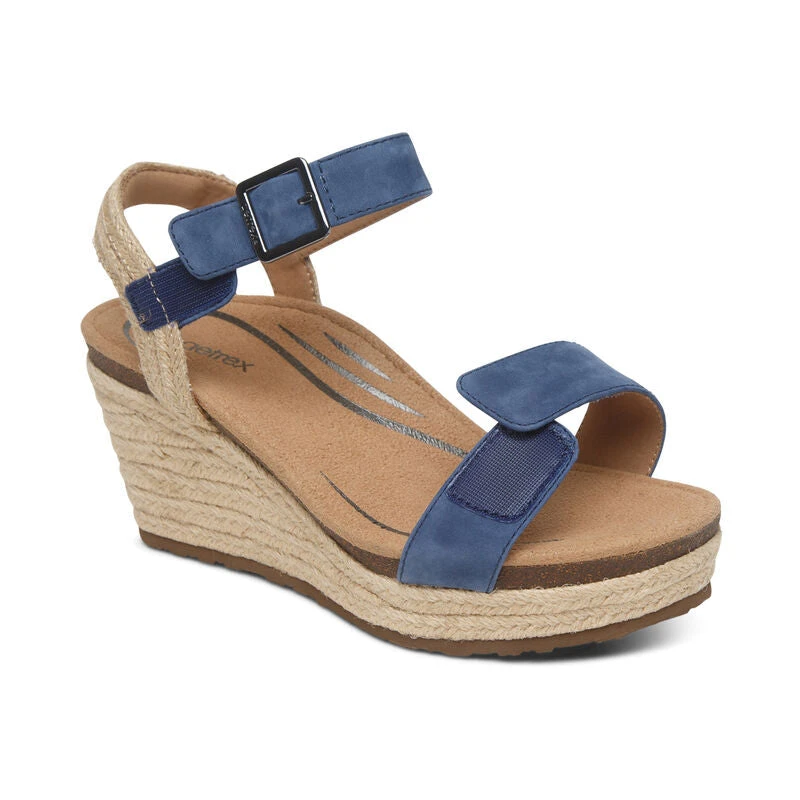 Sydney Quarter Strap Espadrille Wedge - Blue Aetrex Sydney Quarter Strap Espadrille Wedge - Blue -Aetrex Online sydney quarter strap espadrille wedge blue womens sandals aetrex 258689