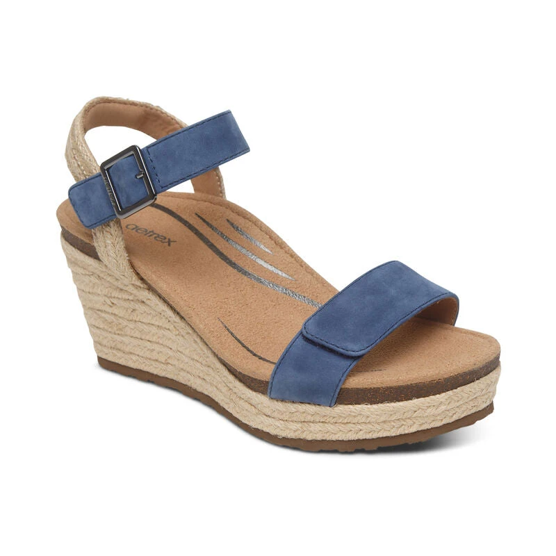 Sydney Quarter Strap Espadrille Wedge - Blue Aetrex Sydney Quarter Strap Espadrille Wedge - Blue -Aetrex Online sydney quarter strap espadrille wedge blue womens sandals aetrex 632146