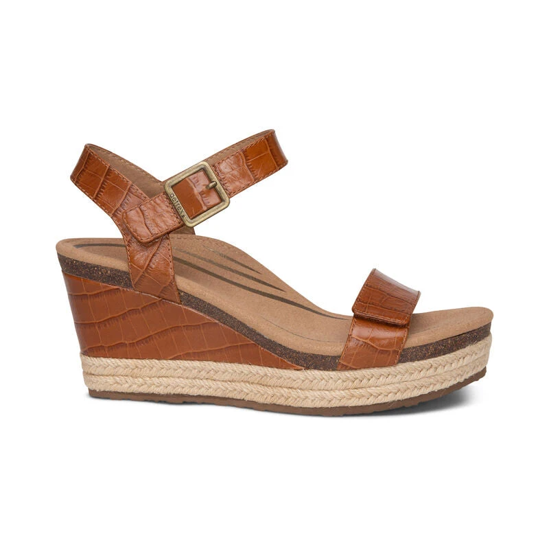 Aetrex Sydney Quarter Strap Espadrille Wedge - Cognac - Image 4