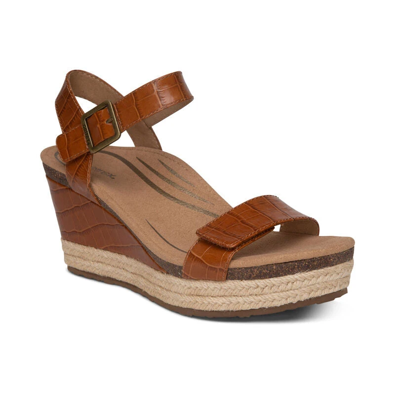 Aetrex Sydney Quarter Strap Espadrille Wedge - Cognac
