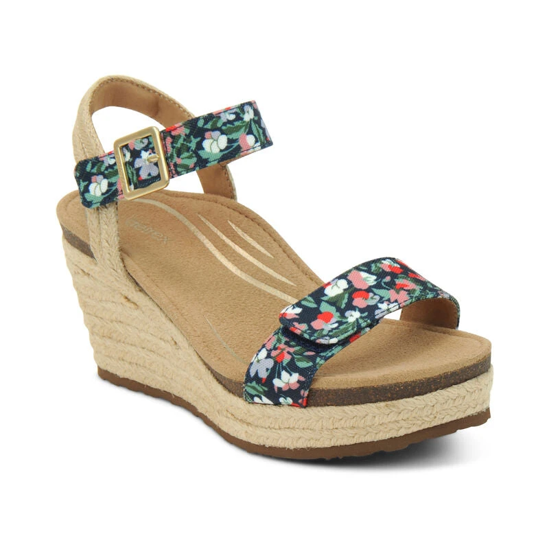 Aetrex Sydney Quarter Strap Espadrille Wedge - Floral